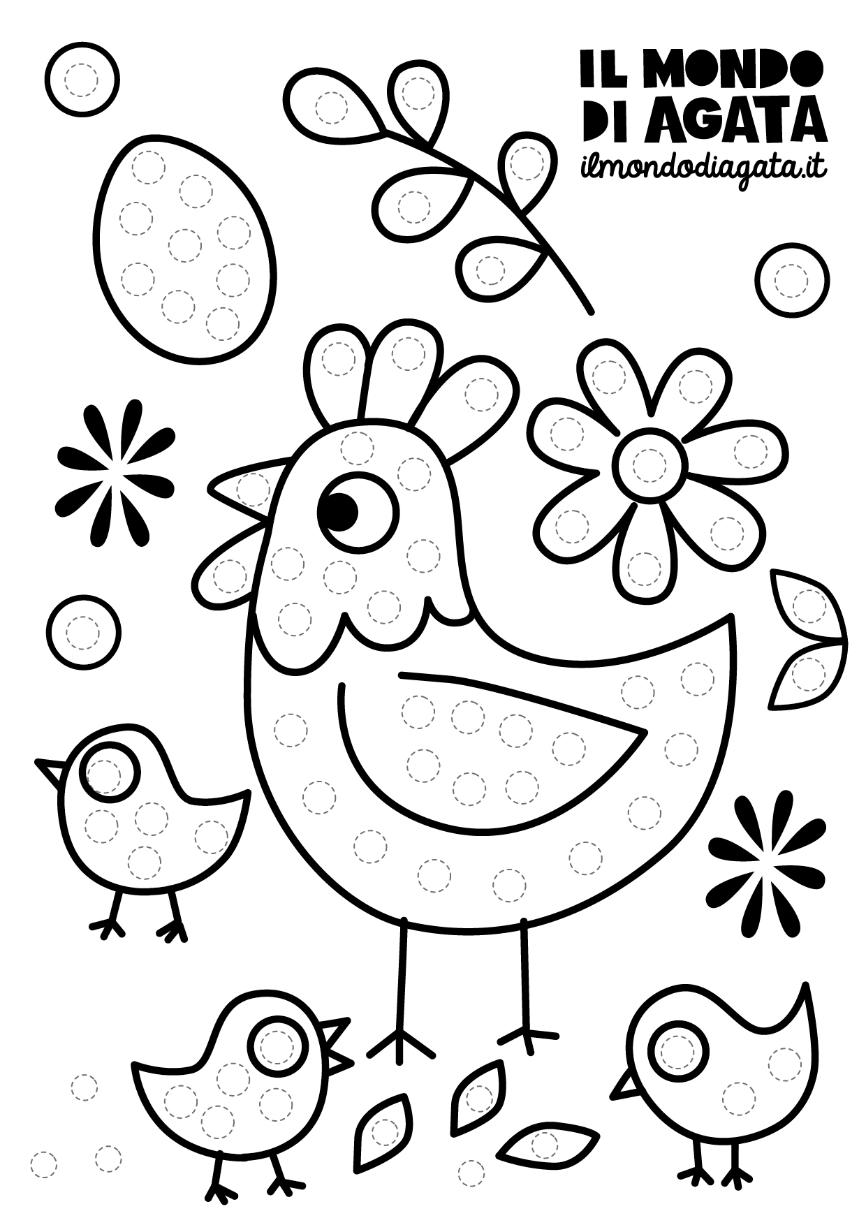 Scarica gratis: Disegni da colorare a pois - gallina