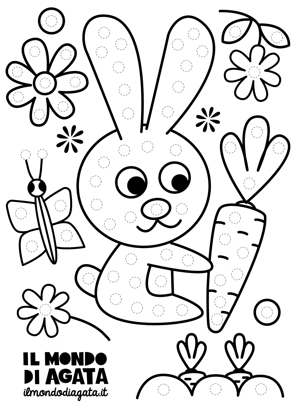 Scarica gratis: Disegni da colorare a pois - coniglietto